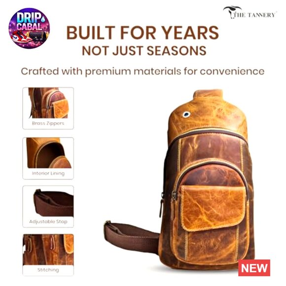 Buffalo Leather Travel Hiking Crossbody Chest Backpack Adjustable Strap main image 6